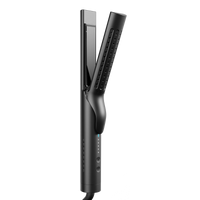 A sleek black hair straightener shown from a side profile view against a solid white background.