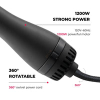 1200W motor and 360° swivel cord in TYMO VOLUMIZER best rotating hair brush dryer.