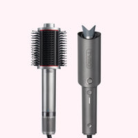 Grey TYMO Airbeam hot air brush and TYMO CurlPro grey automatic curling iron set