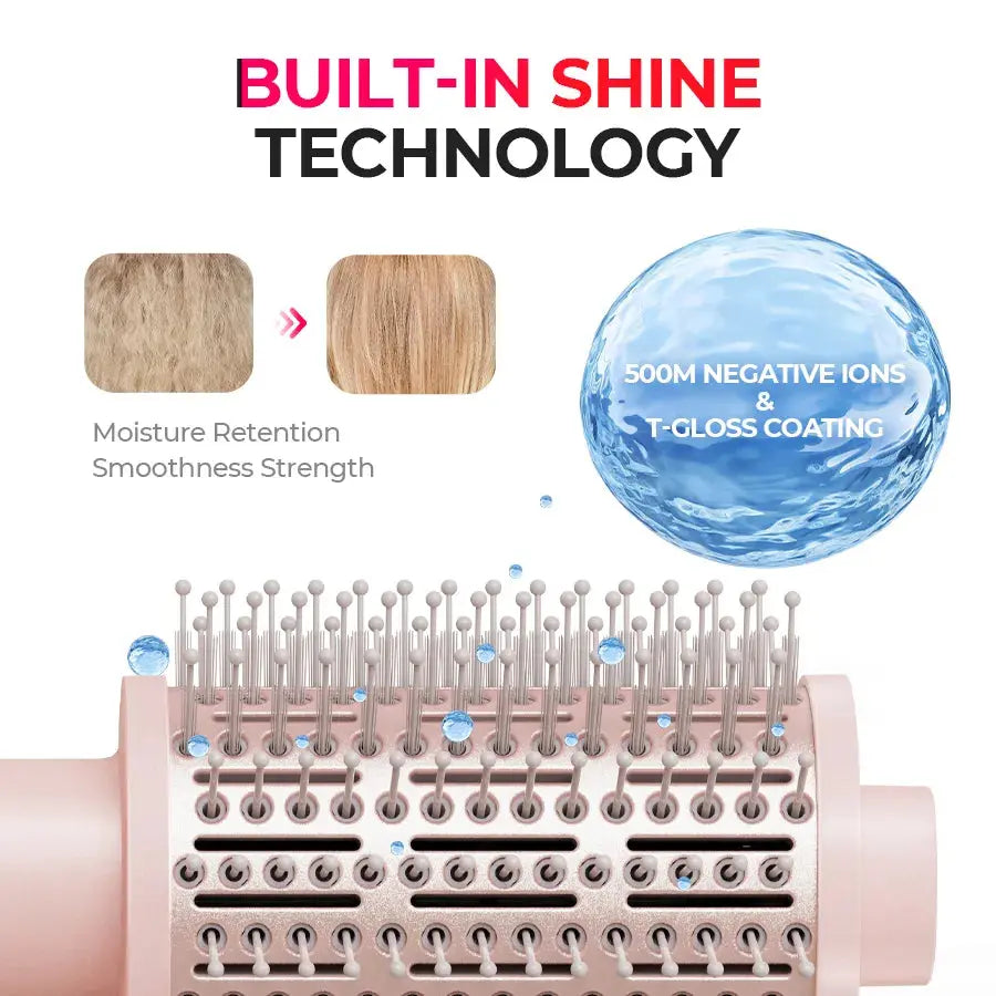 TYMO AIRBEAM PINK best hair dryer brush with 500m negative ions and T-gloss coating