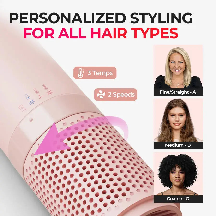 TYMO AIRBEAM PINK round hair brush with 3 temps and 2 speeds for all hair  types