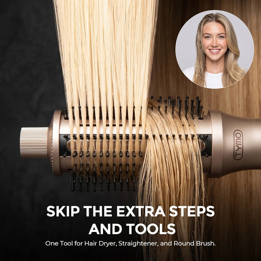 All‑in‑one TYMO hot air brush functions as hair dryer, straightener and round styling brush to simplify your hair routine