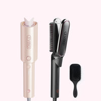 TYMO Style Up Your Moments hair set with automatic curler, 2-in-1 straightener brush, and hairbrush