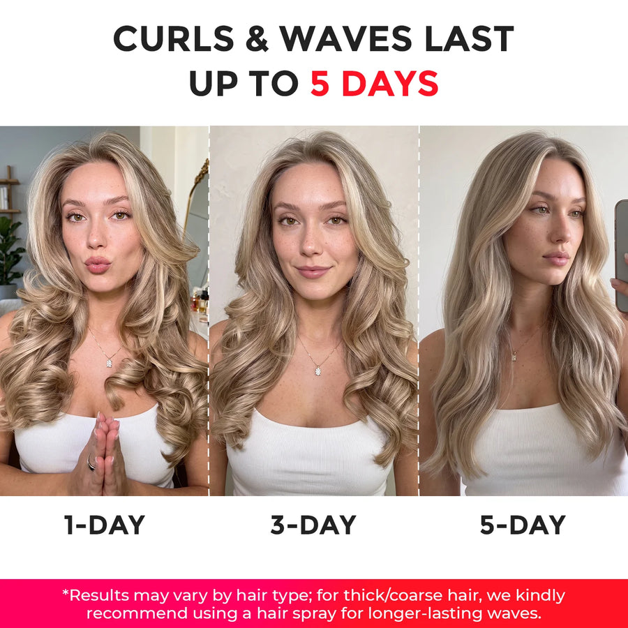 Day 1, Day 3, and Day 5 curl retention comparison after using TYMO CurlPro.