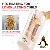Internal diagram of TYMO CurlPro showing 360-degree PTC heating technology for long-lasting curls.