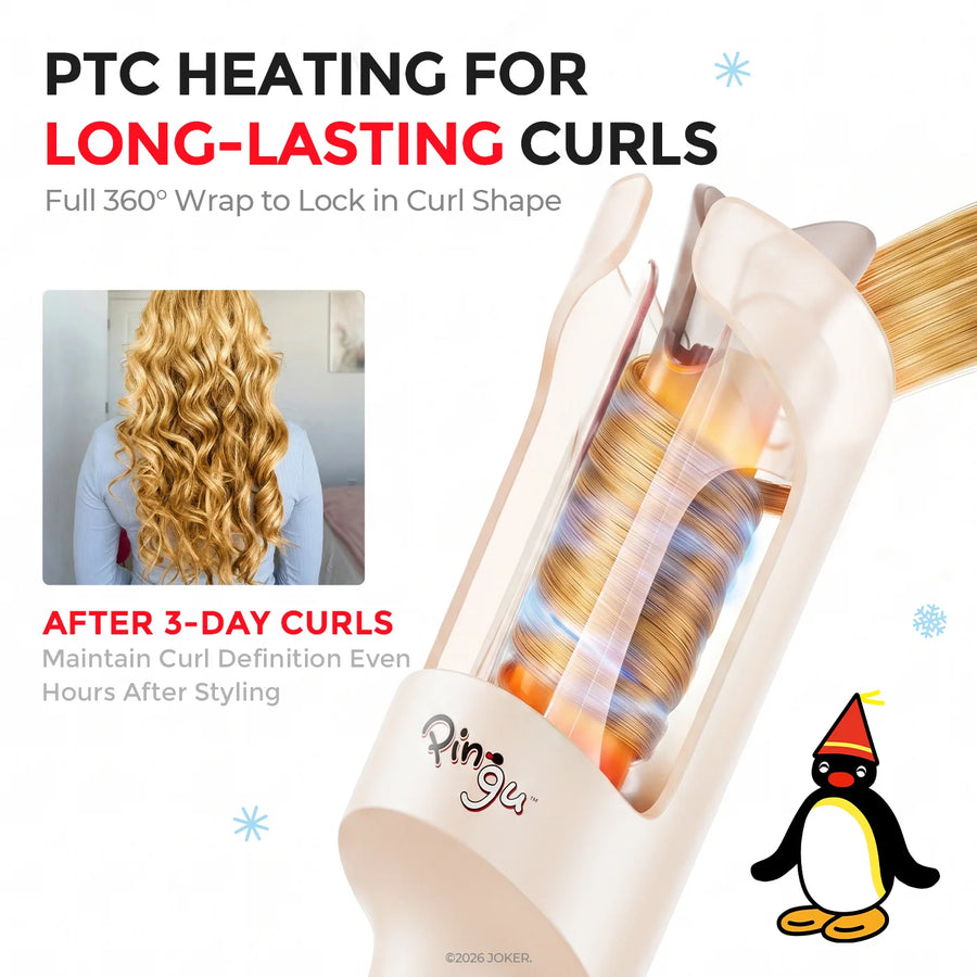 Internal diagram of TYMO CurlPro showing 360-degree PTC heating technology for long-lasting curls.
