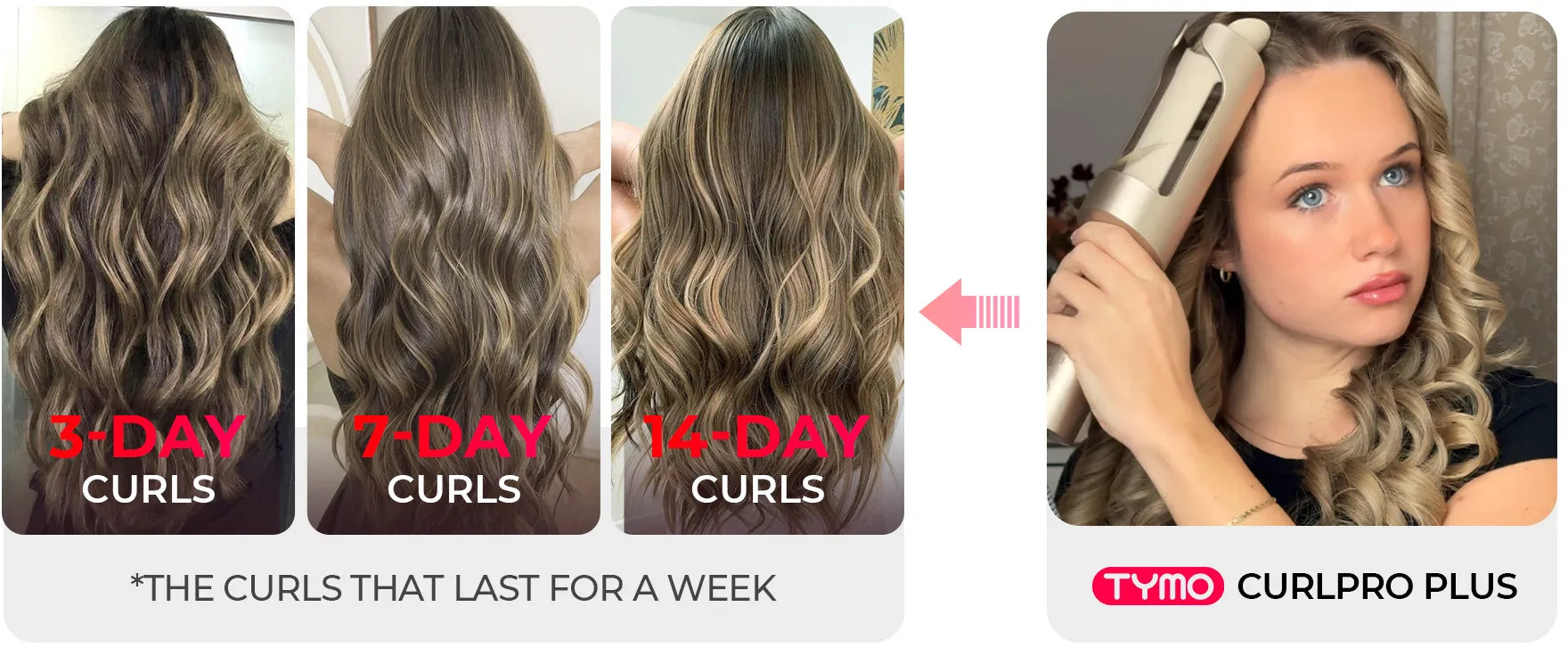 TYMO CURLPRO PLUS one inch curling wand creates curls that last up to 14 days.