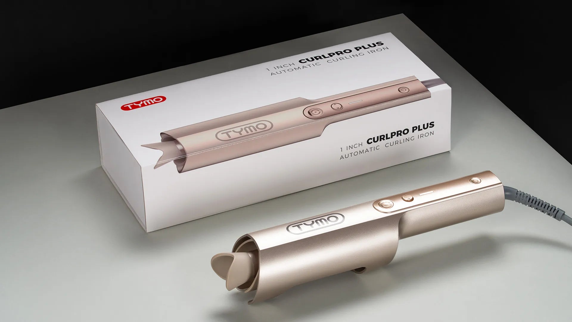 Box packaging of TYMO CURLPRO PLUS pro automatic hair curler.