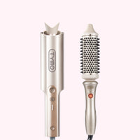 TYMO CurlPro Plus automatic curler and Stylux heated thermal brush set in champagne gold