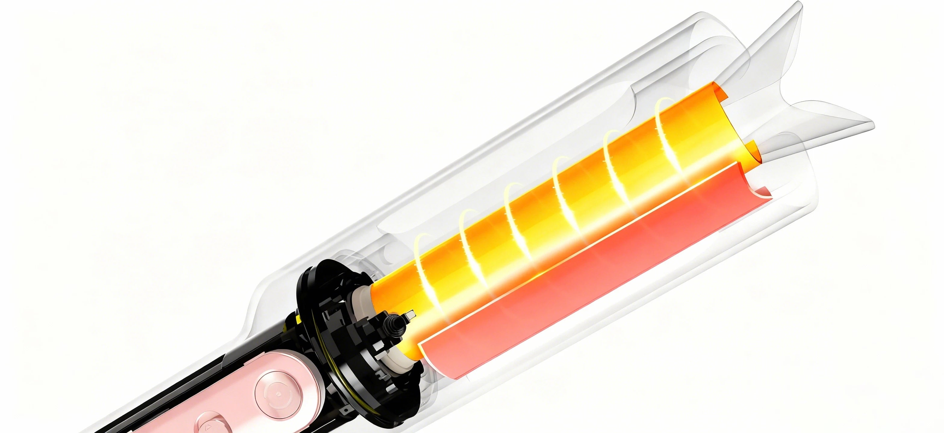 Dual PTC heating in TYMO CURLPRO PLUS PINK auto roll hair curler tames frizz.