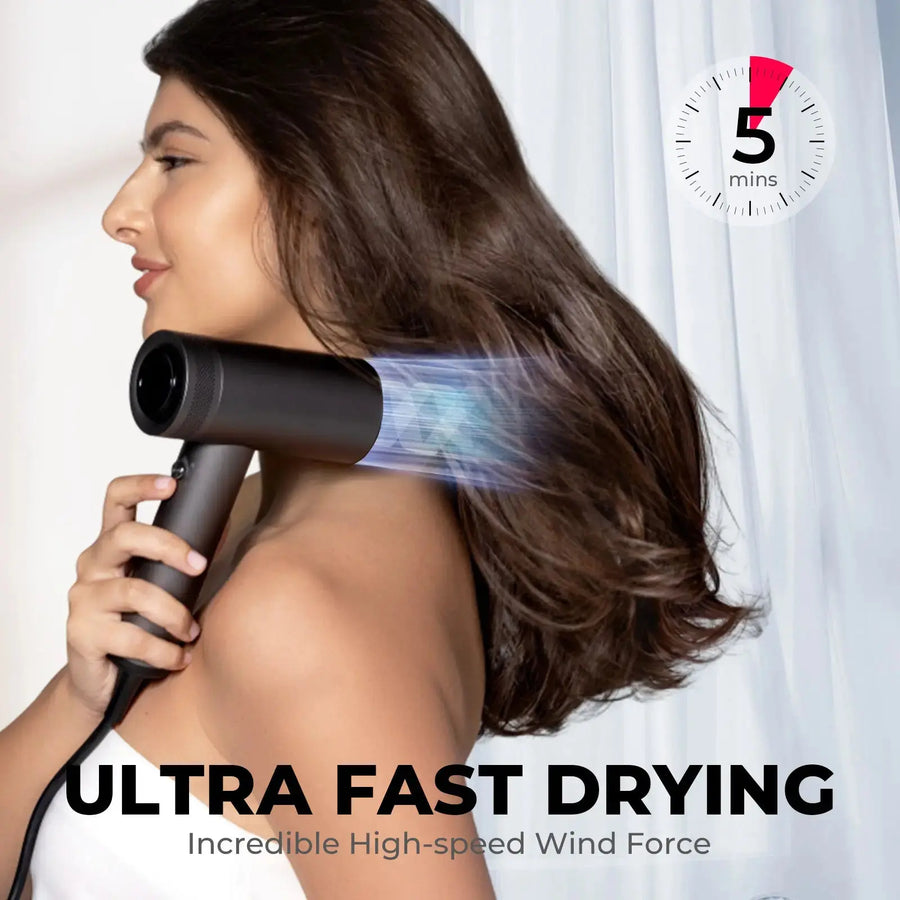 Woman using TYMO AIRHYPE, a dyson alternative hair dryer with comb nozzle for quick and smooth styling.