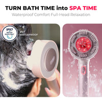 Waterproof TYMO TRITHERA red light therapy device turns bath time into spa relaxation time.